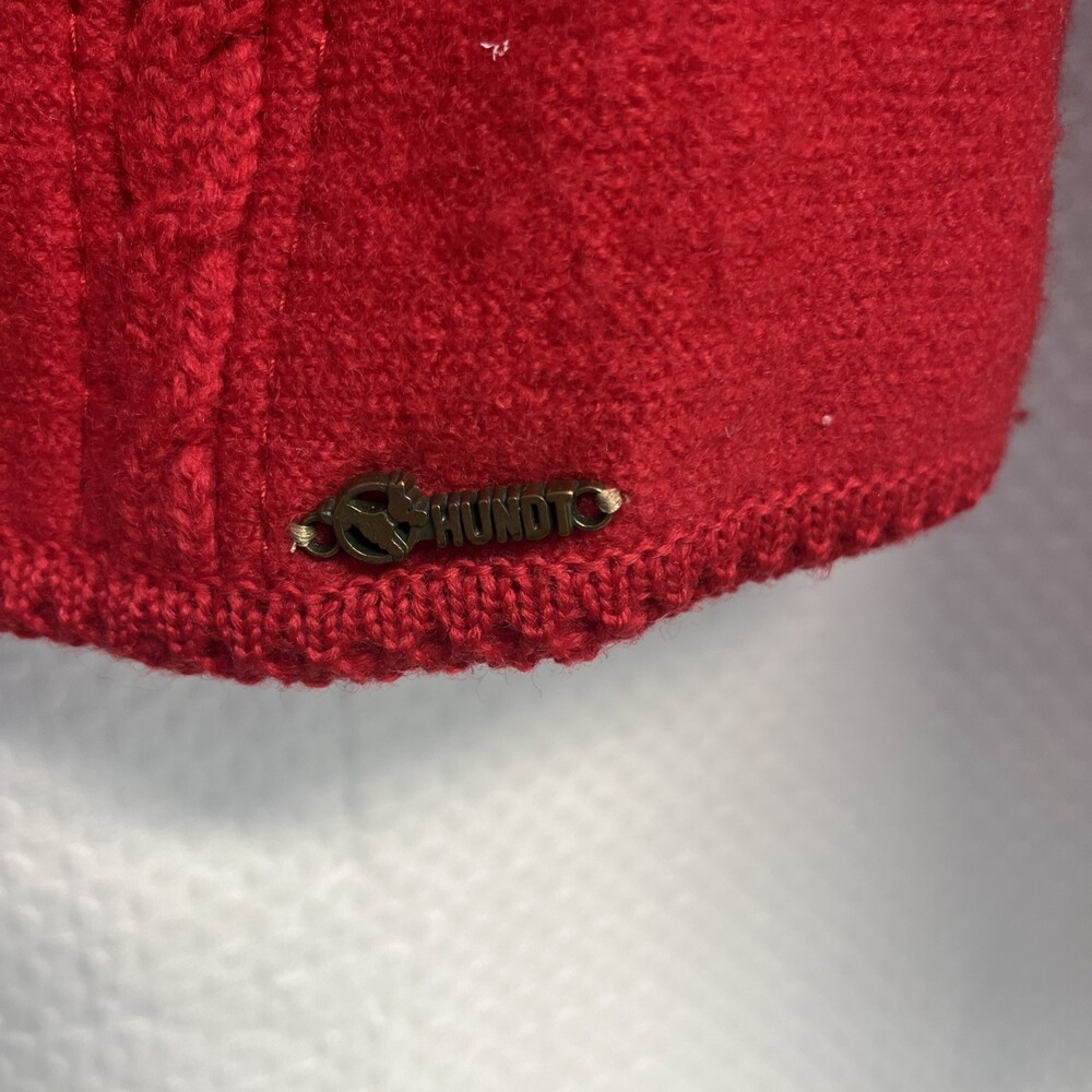 Vtg Hundt Model Red Boiled Wool Crochet Trim Military Cardigan Sweater Jacket - Picture 3 of 12